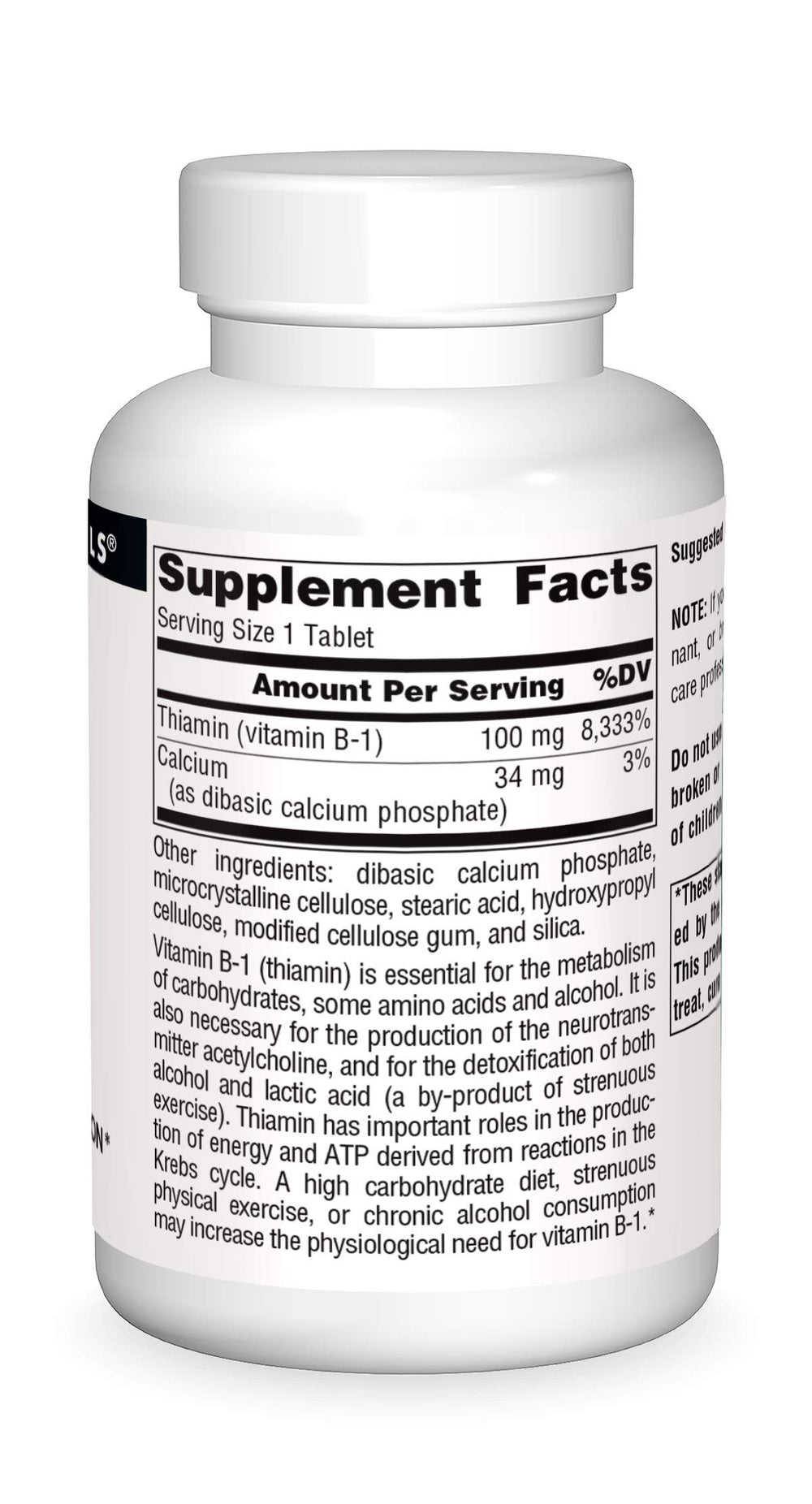 Front view of Source Naturals Vitamin B-1 Thiamin 100 mg 250 tablets