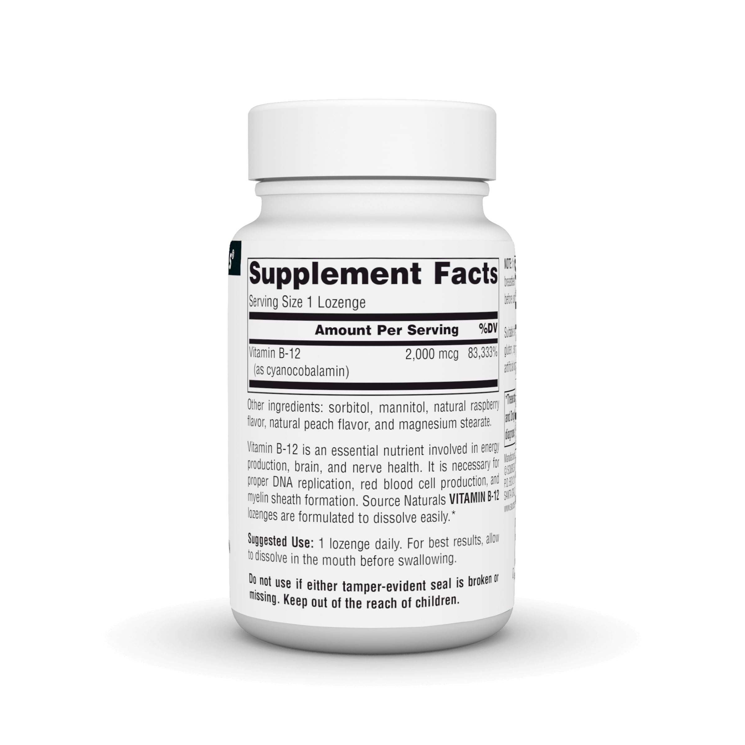 Bottle of Source Naturals Vitamin B-12 2000 mcg lozenges