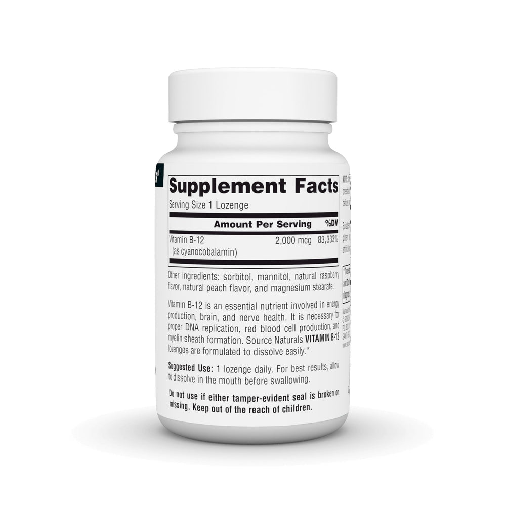 Bottle of Source Naturals Vitamin B-12 2000 mcg lozenges