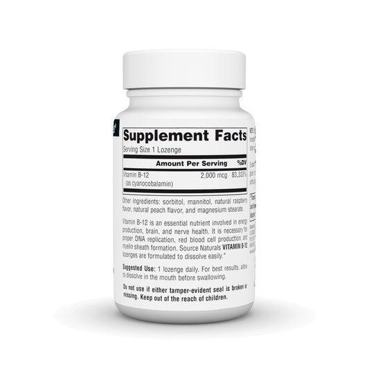 Bottle of Source Naturals Vitamin B-12 2000 mcg lozenges