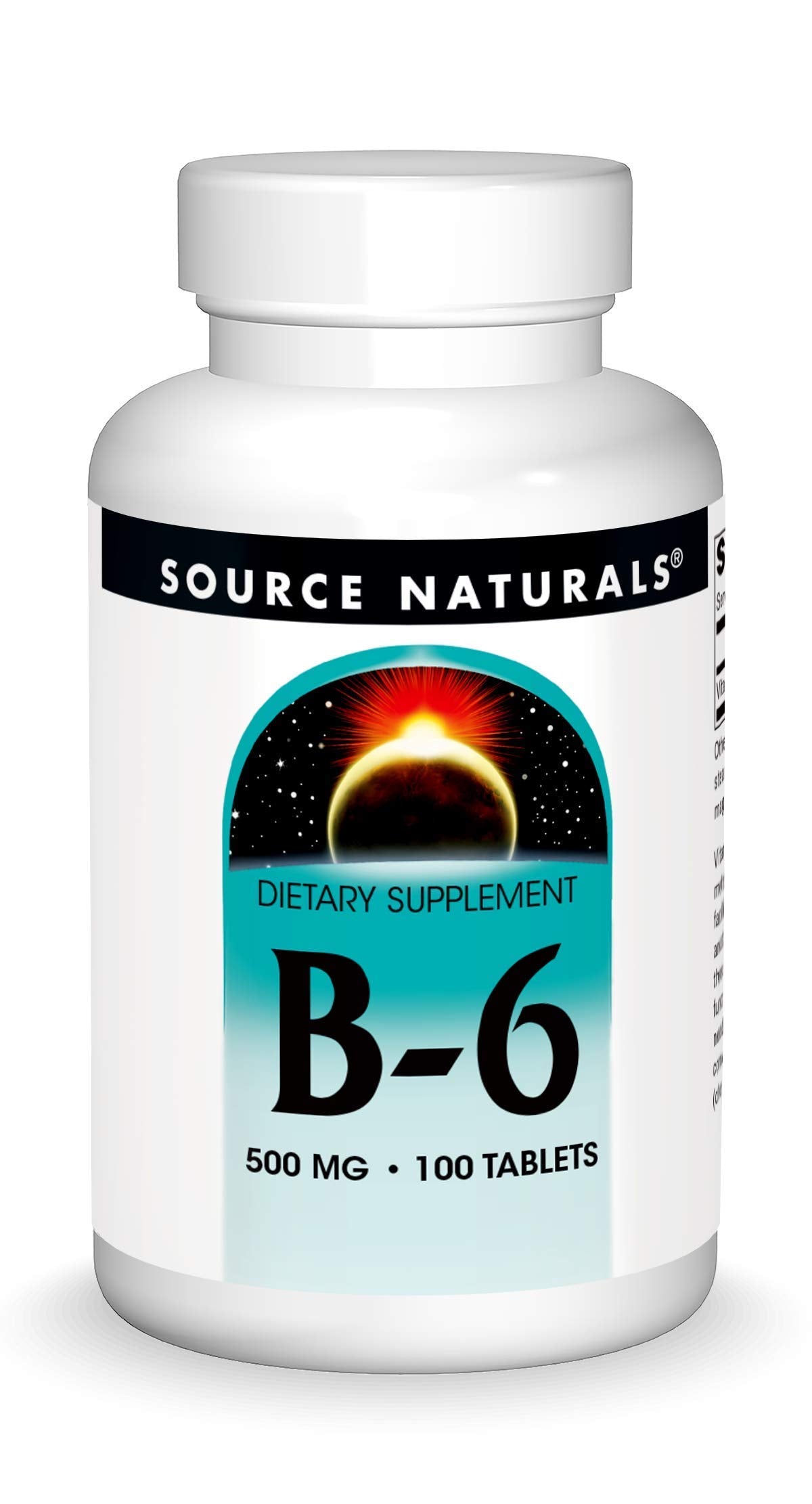 Source Naturals Vitamin B-6 500 mg bottle with 100 tablets (hero image)