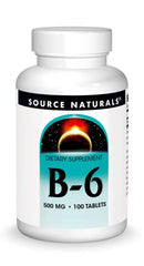 Source Naturals Vitamin B-6 500 mg bottle with 100 tablets (hero image)