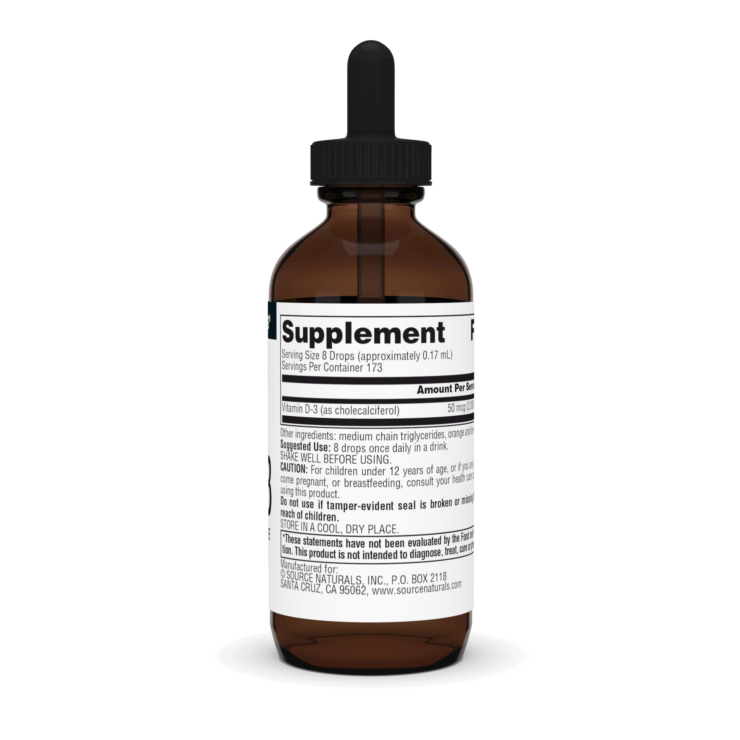 Bottle of Source Naturals Vitamin D-3 Liquid Drops 2000 IU