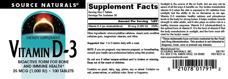 Suggested use dosage information for Vitamin D-3 1000 IU