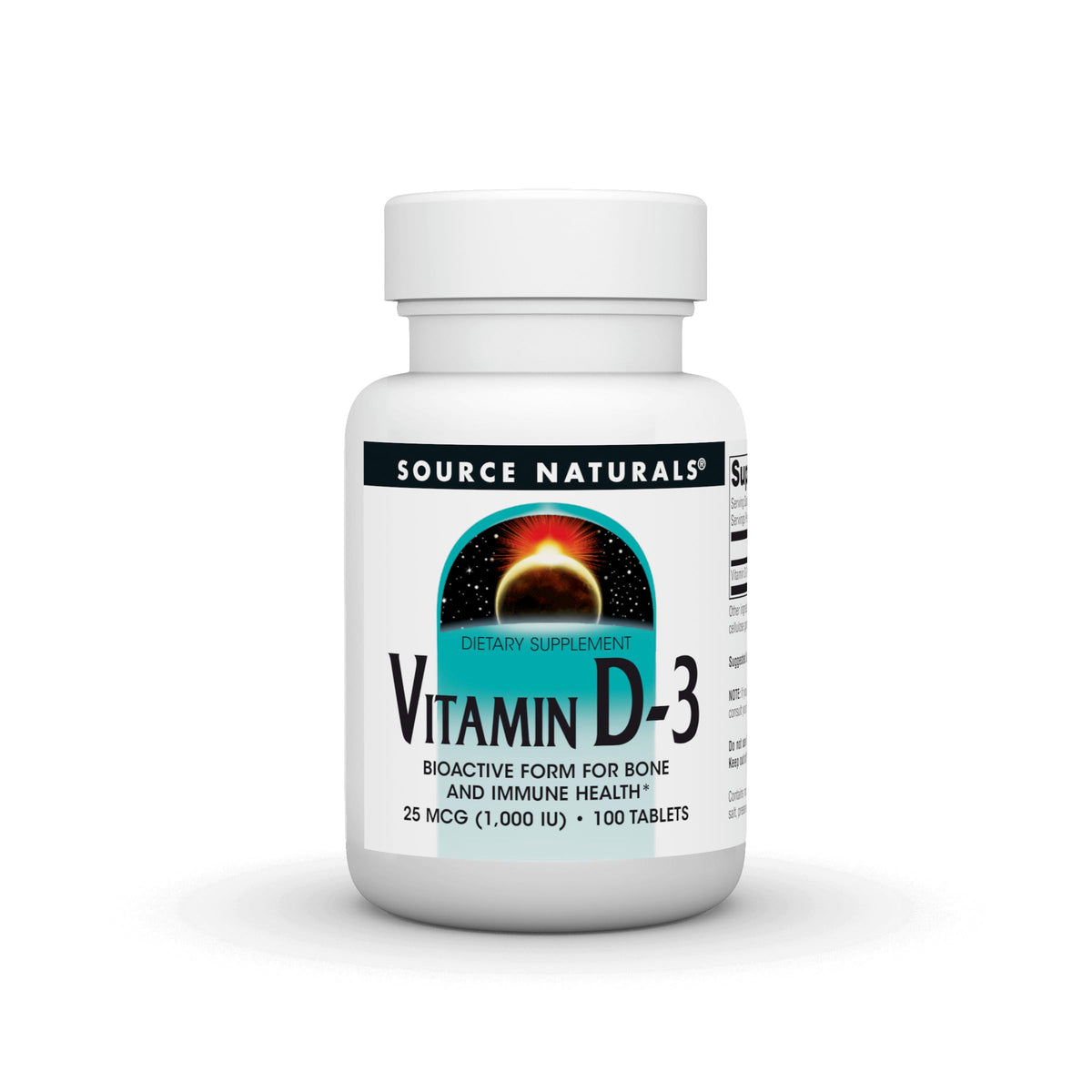 Vitamin D-3 1000 IU bottle front with label