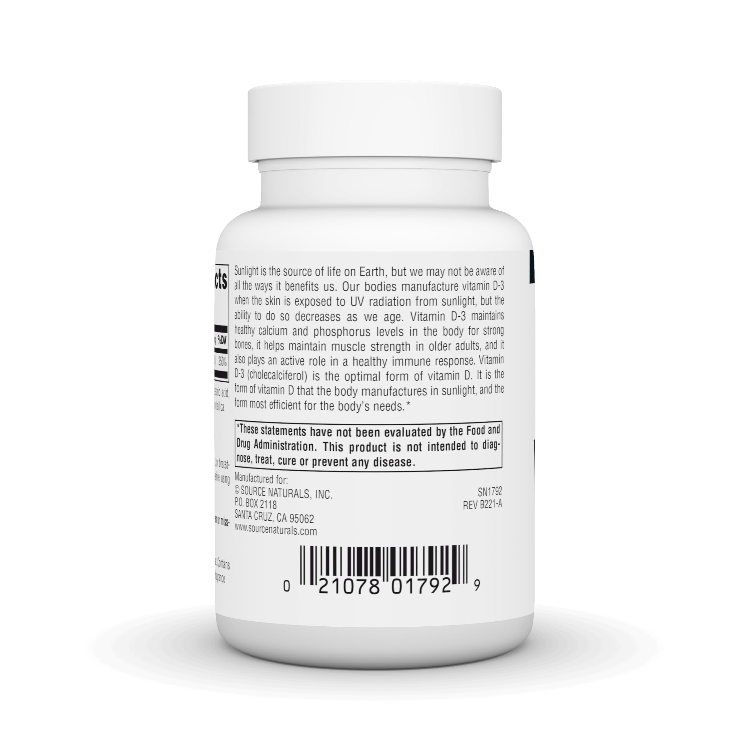 Ingredient list for Source Naturals Vitamin D-3 1000 IU