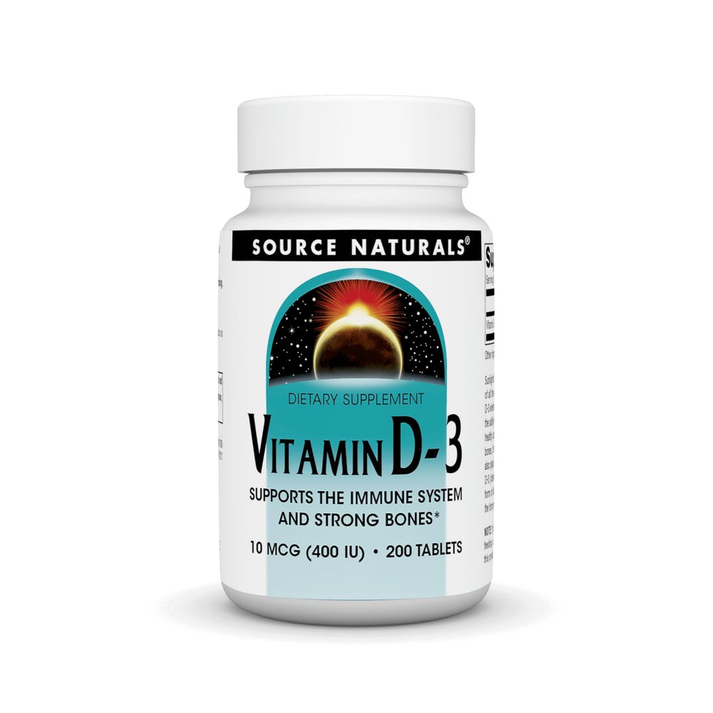 Bottle of Source Naturals Vitamin D-3 400 IU 200 tablets - front view