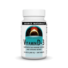 Bottle of Source Naturals Vitamin D-3 400 IU 200 tablets - front view