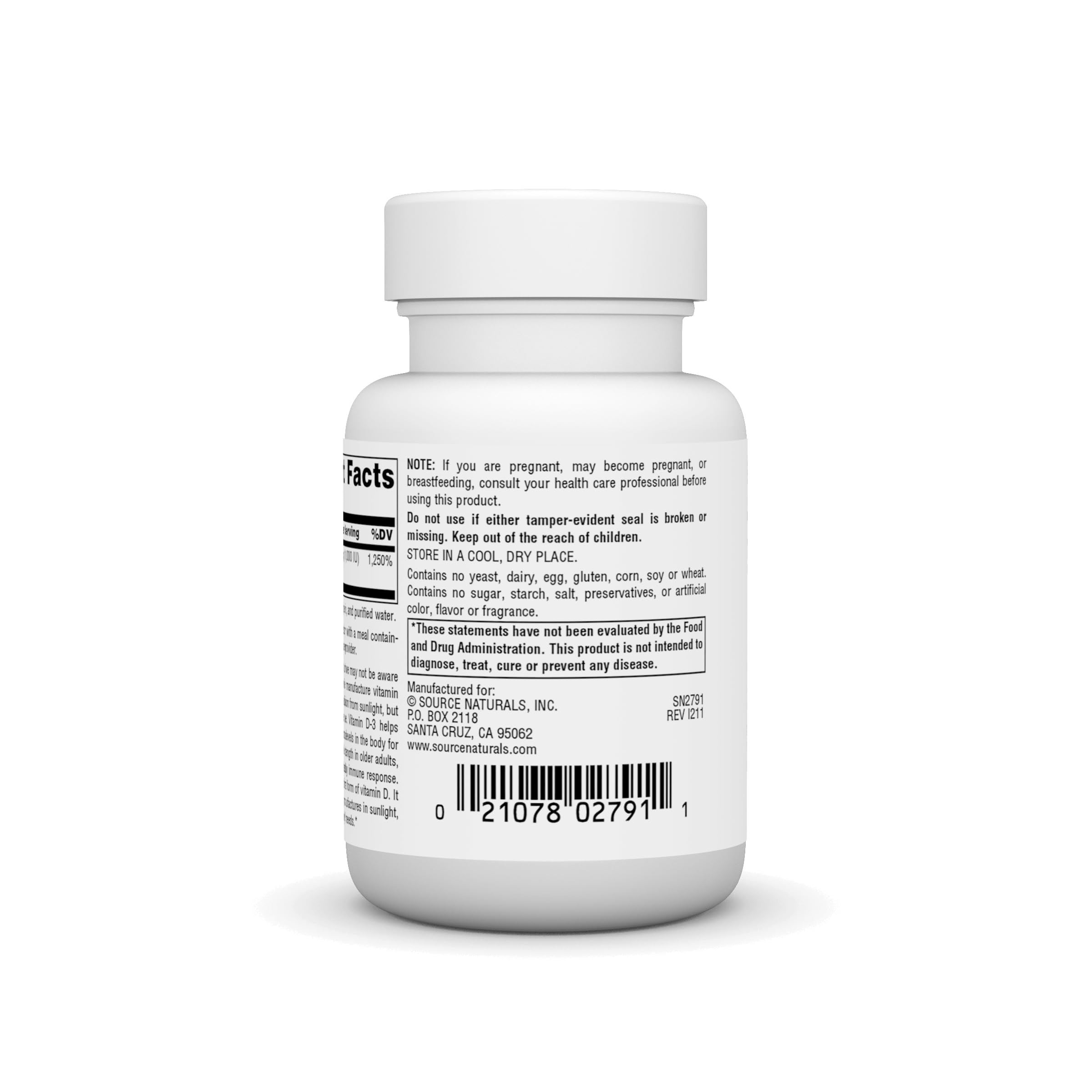 Back panel with ingredients of Vitamin D-3 bottle