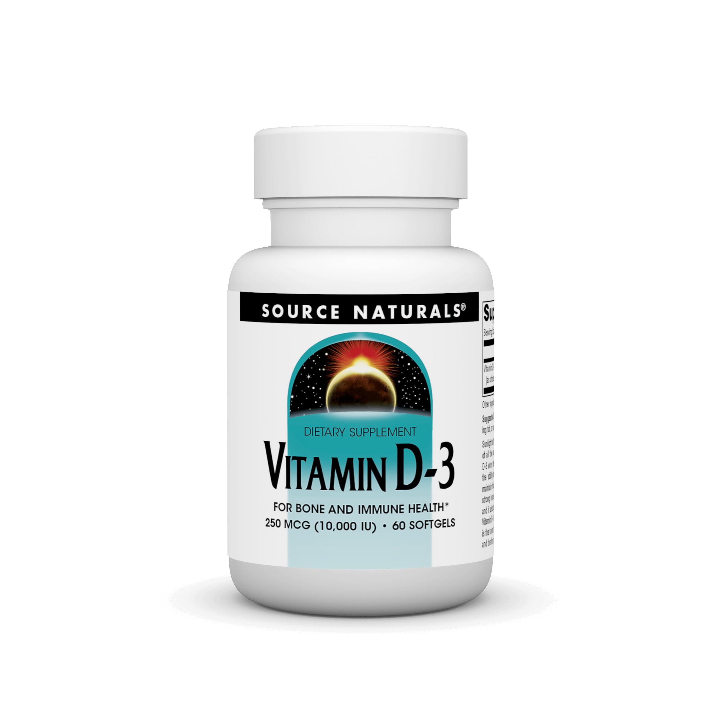 Front view of Source Naturals Vitamin D-3 60 softgels bottle