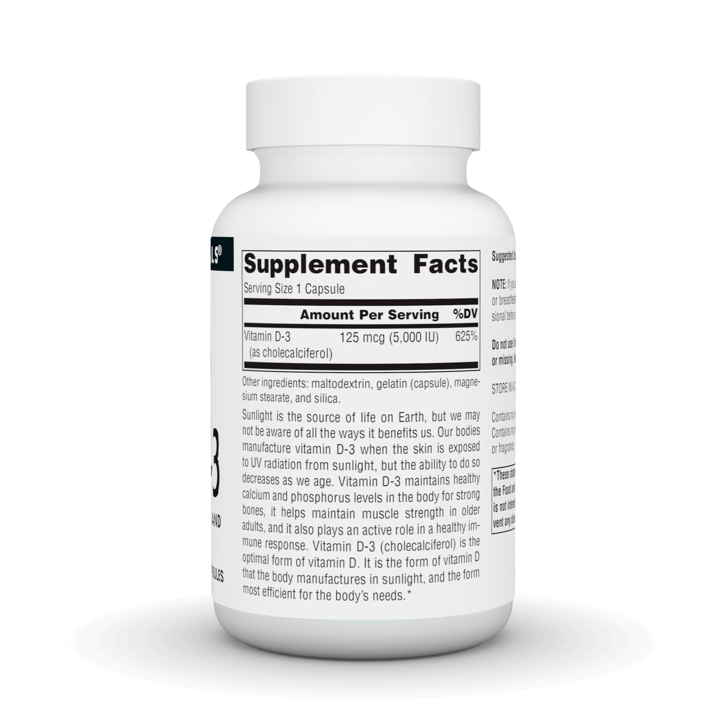Close-up of Vitamin D-3 bottle and label