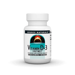 Bottle of Source Naturals Vitamin D-3 Fast Melt Black Cherry Peach flavor, 120 tablets