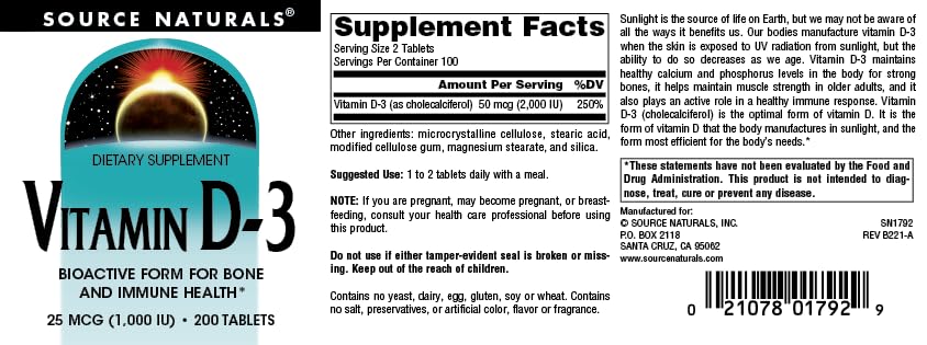 Label close-up with vitamin D-3 details