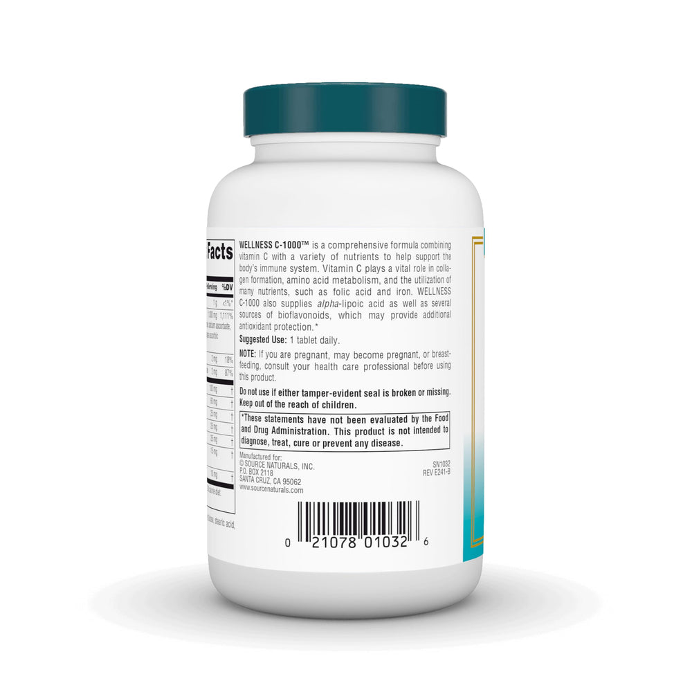 Supplement facts panel for WELLNESS C-1000
