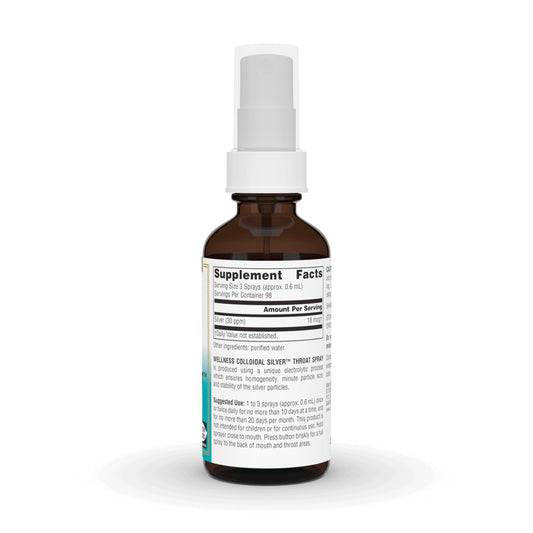 Label for Source Naturals Wellness Colloidal Silver Throat Spray