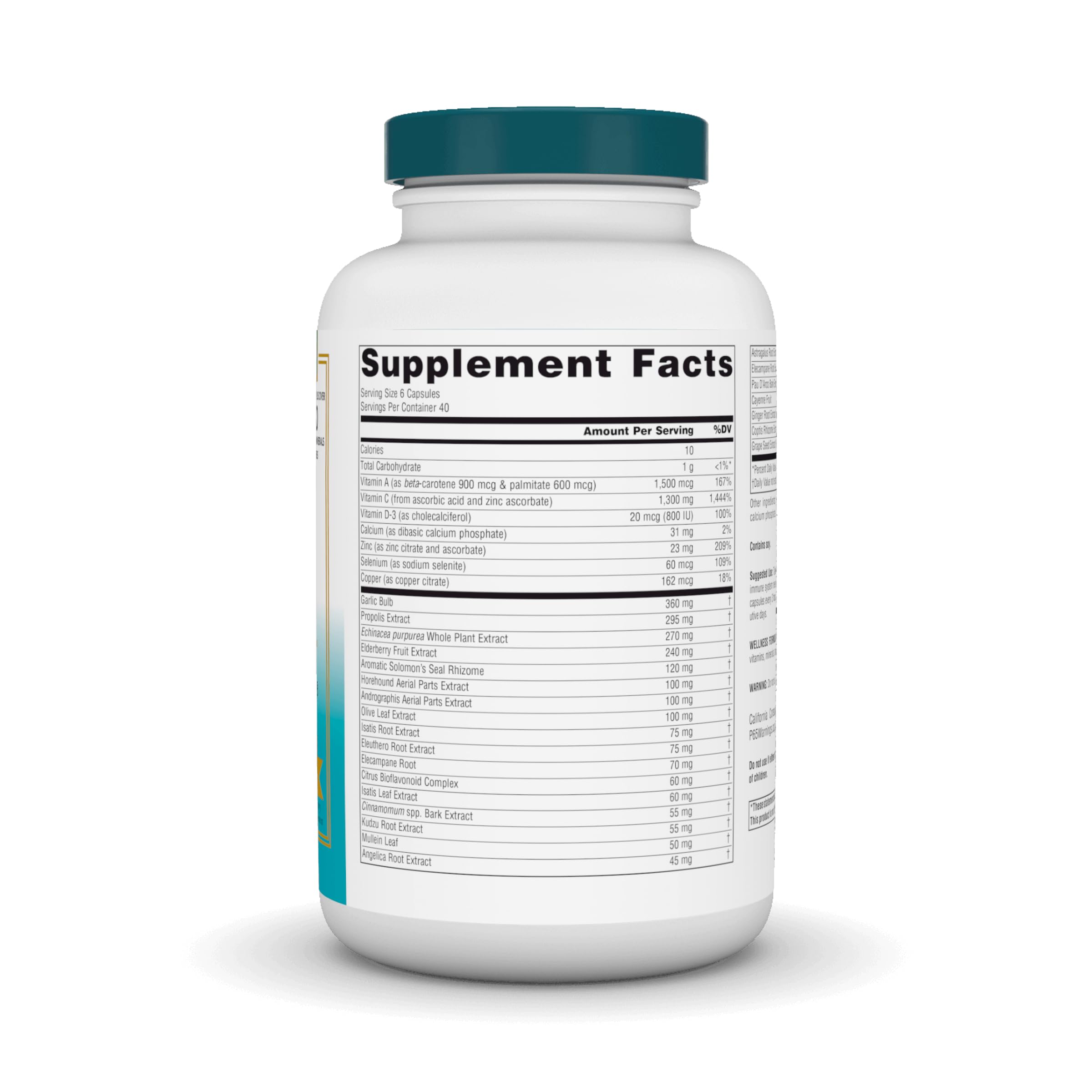 Wellness Formula bottle label highlighting immune support