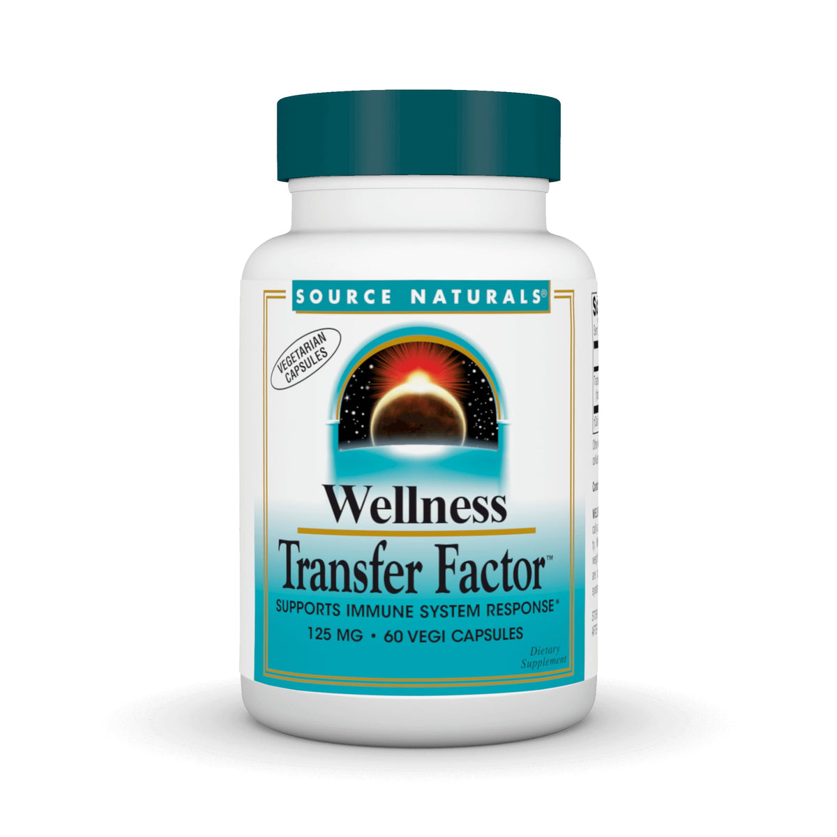 Source Naturals Wellness Transfer Factor bottle front displaying 125 mg and 60 vegetarian capsules