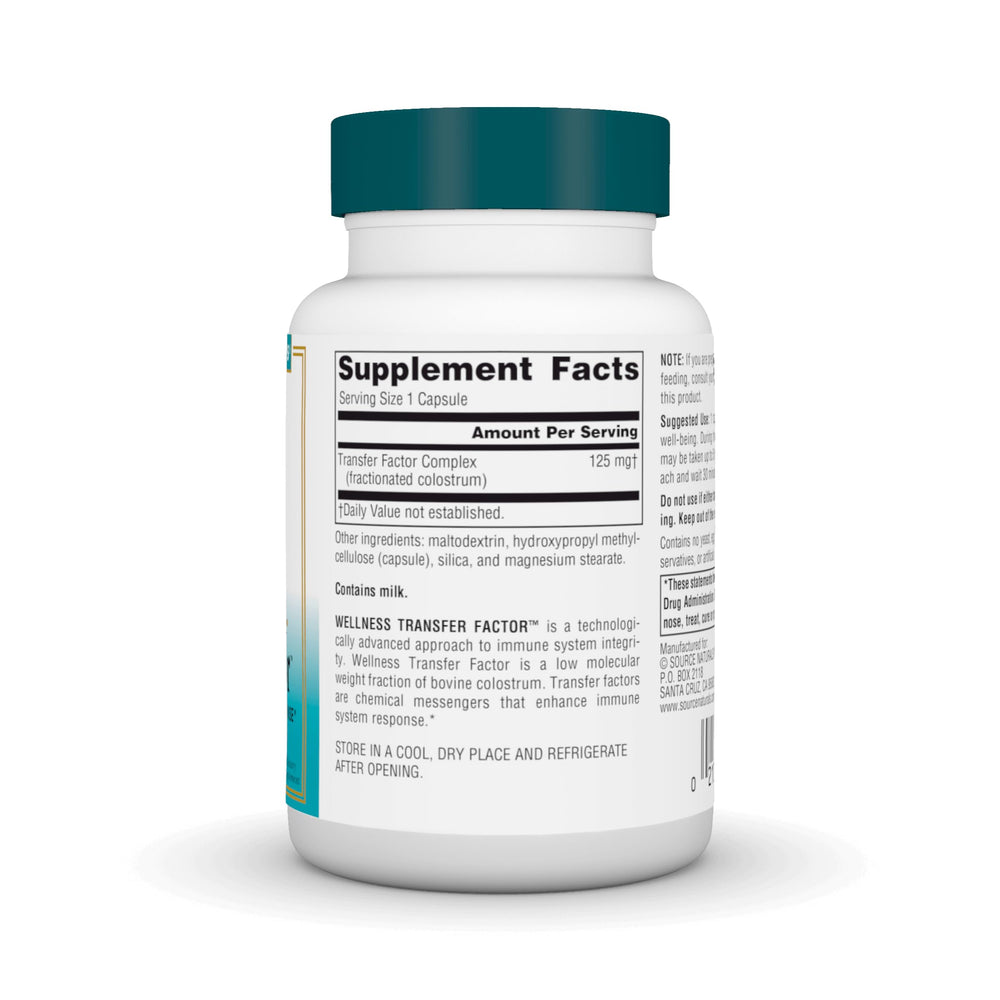 Label close-up of Source Naturals Wellness Transfer Factor 125 mg