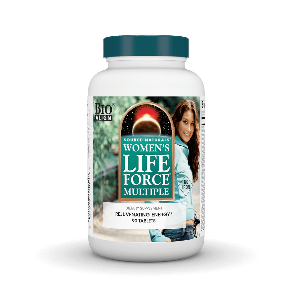 Front view of Source Naturals Women's Life Force Iron Free Multivitamin bottle - 90 tablets