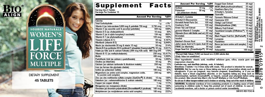 Close-up of tablets from Source Naturals Womens Life Force Multivitamin