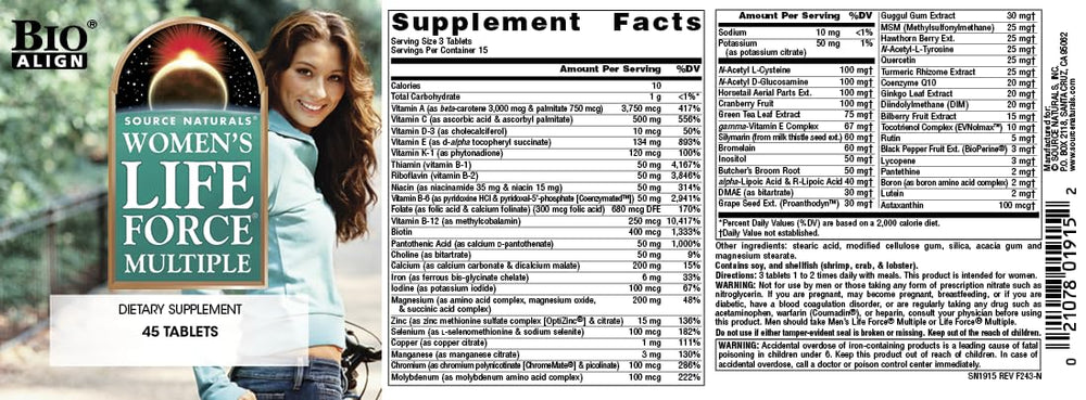 Close-up of tablets from Source Naturals Womens Life Force Multivitamin