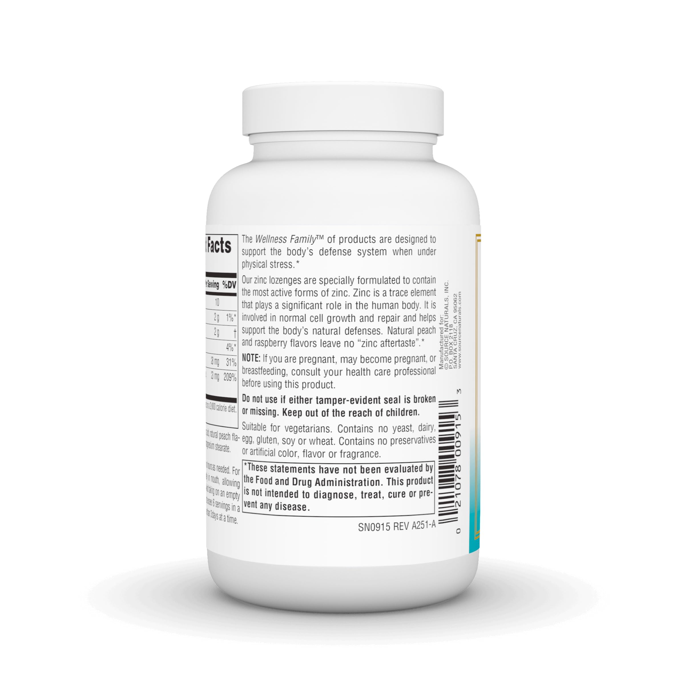 Ingredient panel for Source Naturals Zinc Lozenges