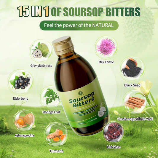 Close-up of Soursop Bitters label on 8 oz bottle