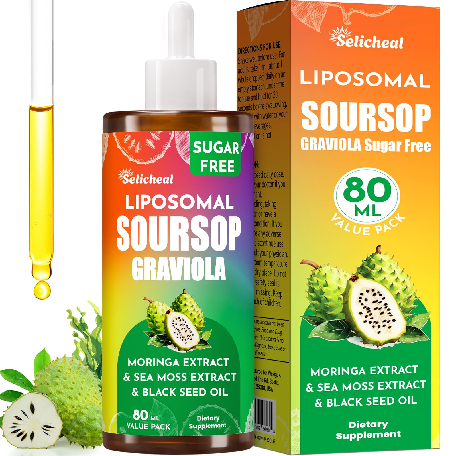 Front view of the 80ml bottle of Soursop Bitters Liquid Drops