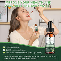 Two-pack bottle display of soursop liquid drops with sea moss