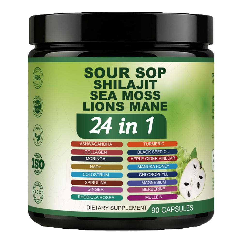 Bottle of Soursop Capsules with 90 vegan capsules