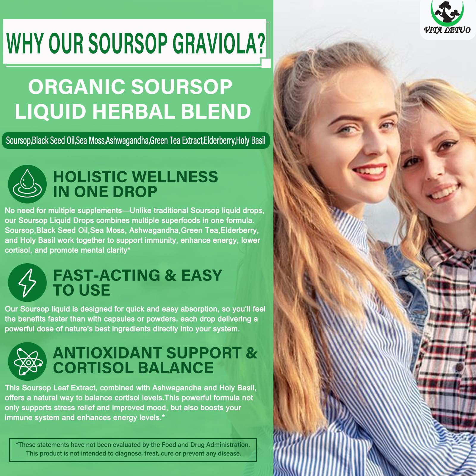 7-in-1 Soursop Drops daily servings label
