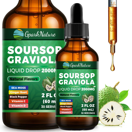 Soursop Drops & Bitters bottle with dropper on white background