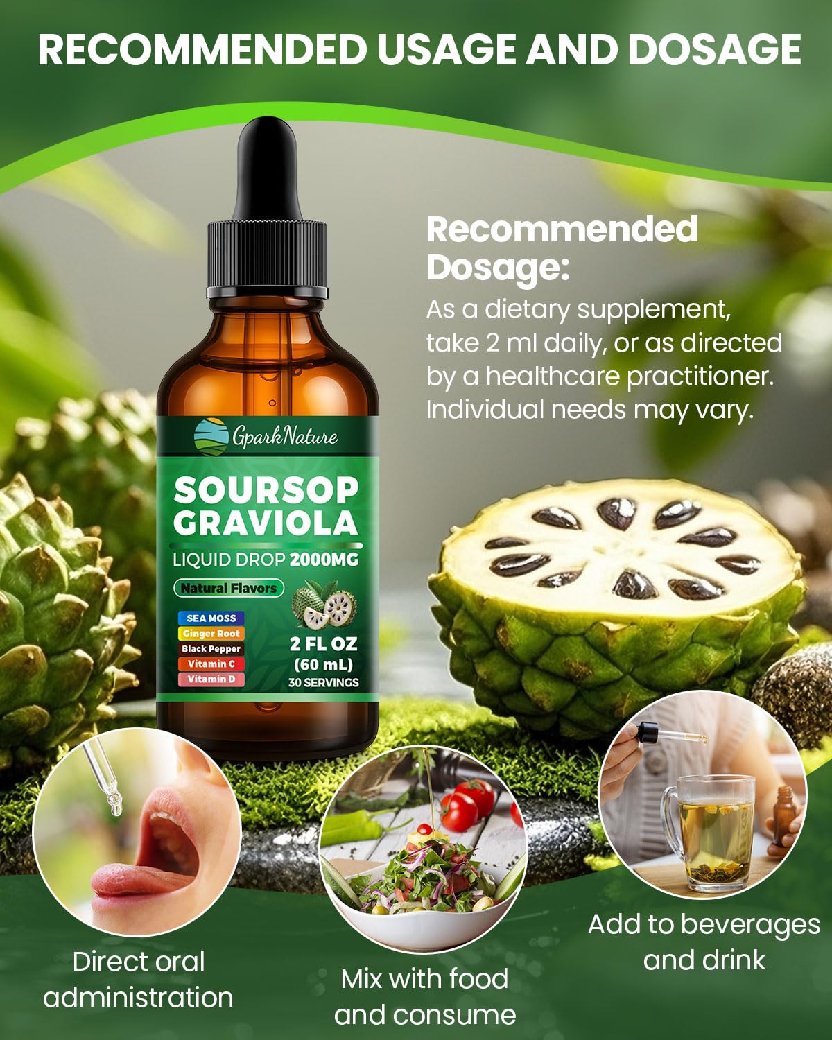 Ingredients include soursop, black pepper, turmeric and natural herbs