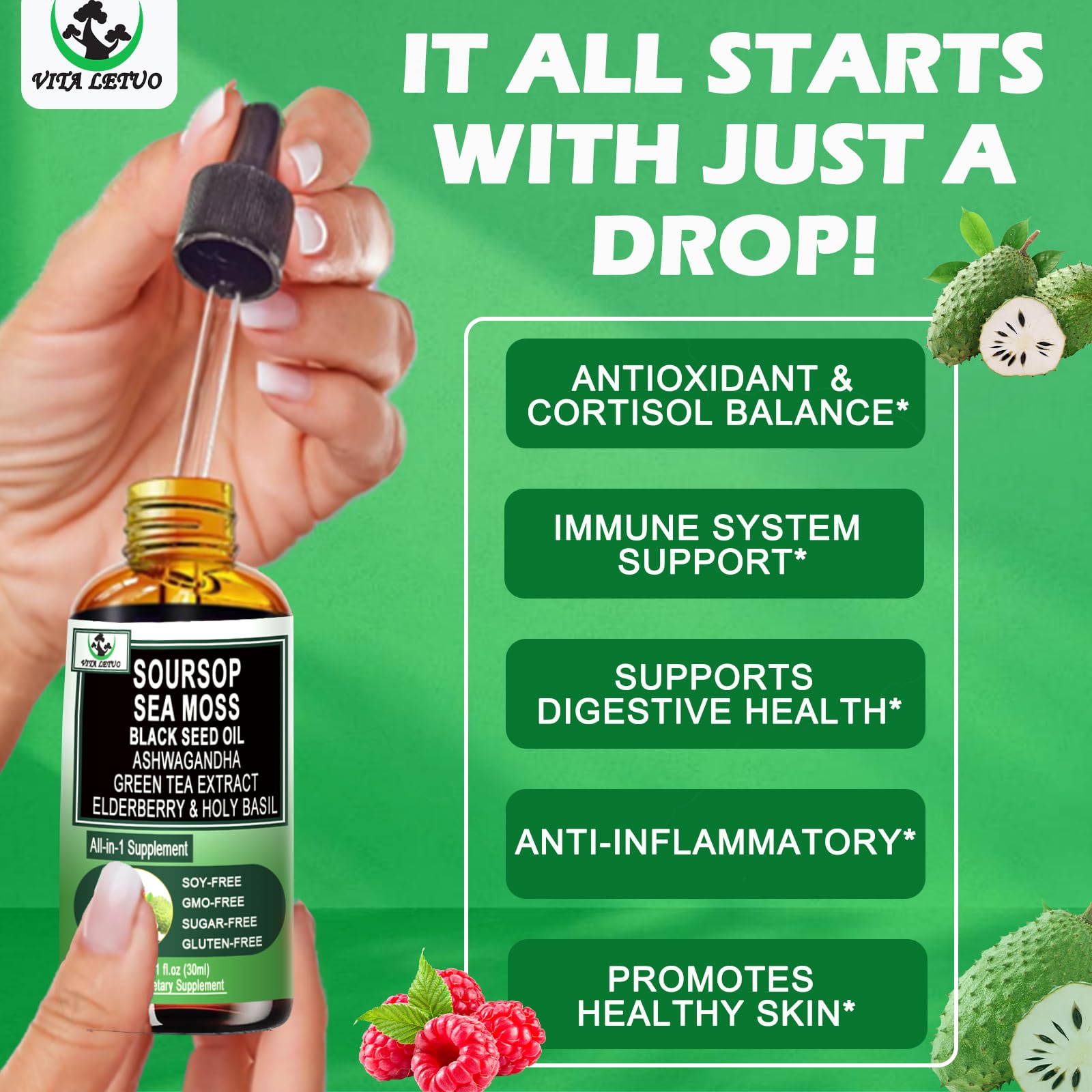 Holy Basil and immune-supporting ingredients in Soursop Drops