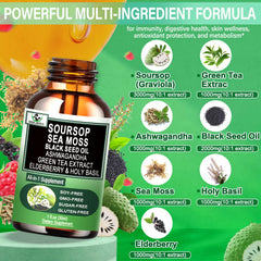 Ingredients label for Soursop Drops showing GMP facility and no GMOs