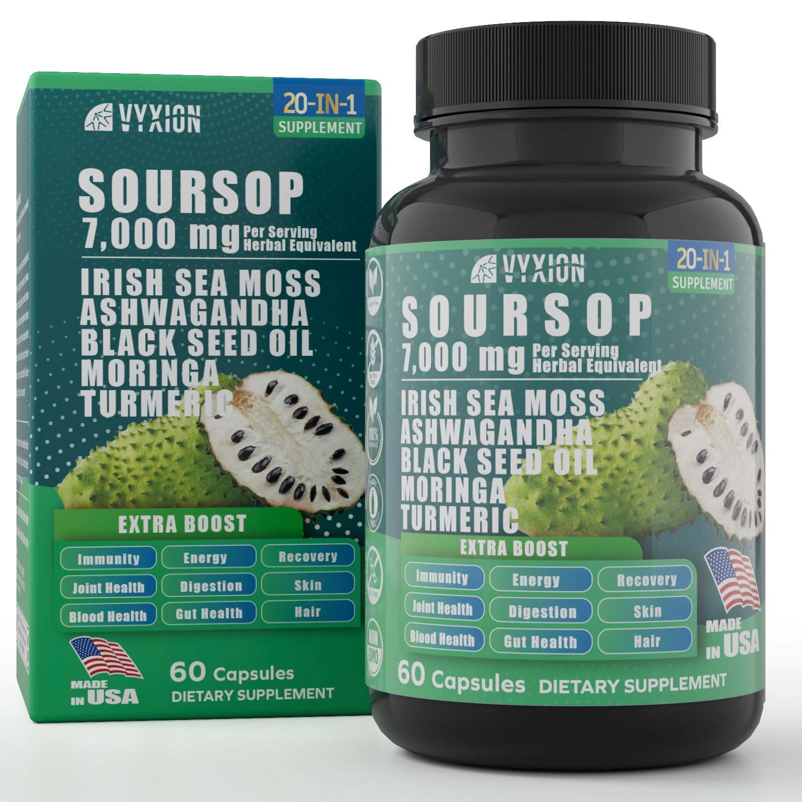 VYXION Soursop Graviola 20-in-1 capsules bottle – 60 capsules