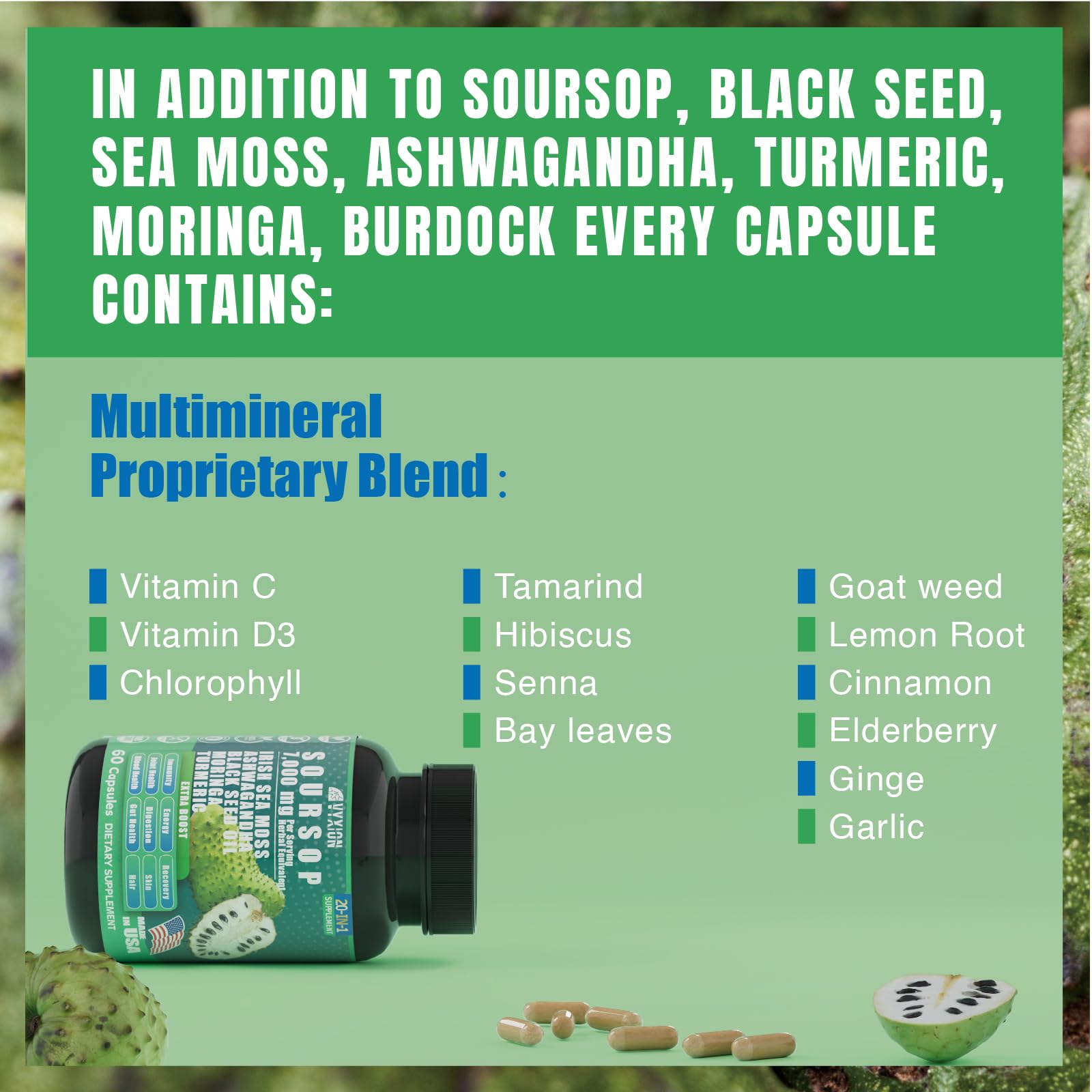 20-in-1 formula with Hibiscus, Garlic and Chlorophyll for digestion and liver support