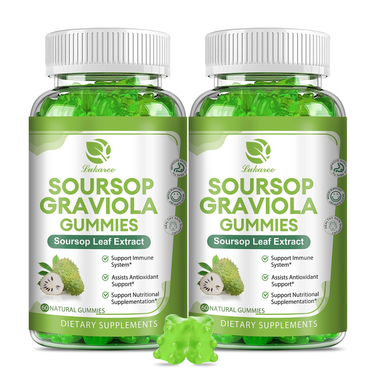 2-pack Soursop Graviola Gummies bottle and label