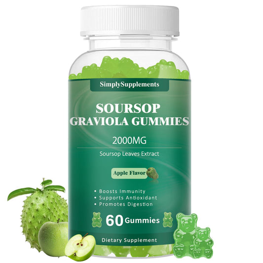 Soursop Graviola Gummies bottle with Green Apple flavor - front view