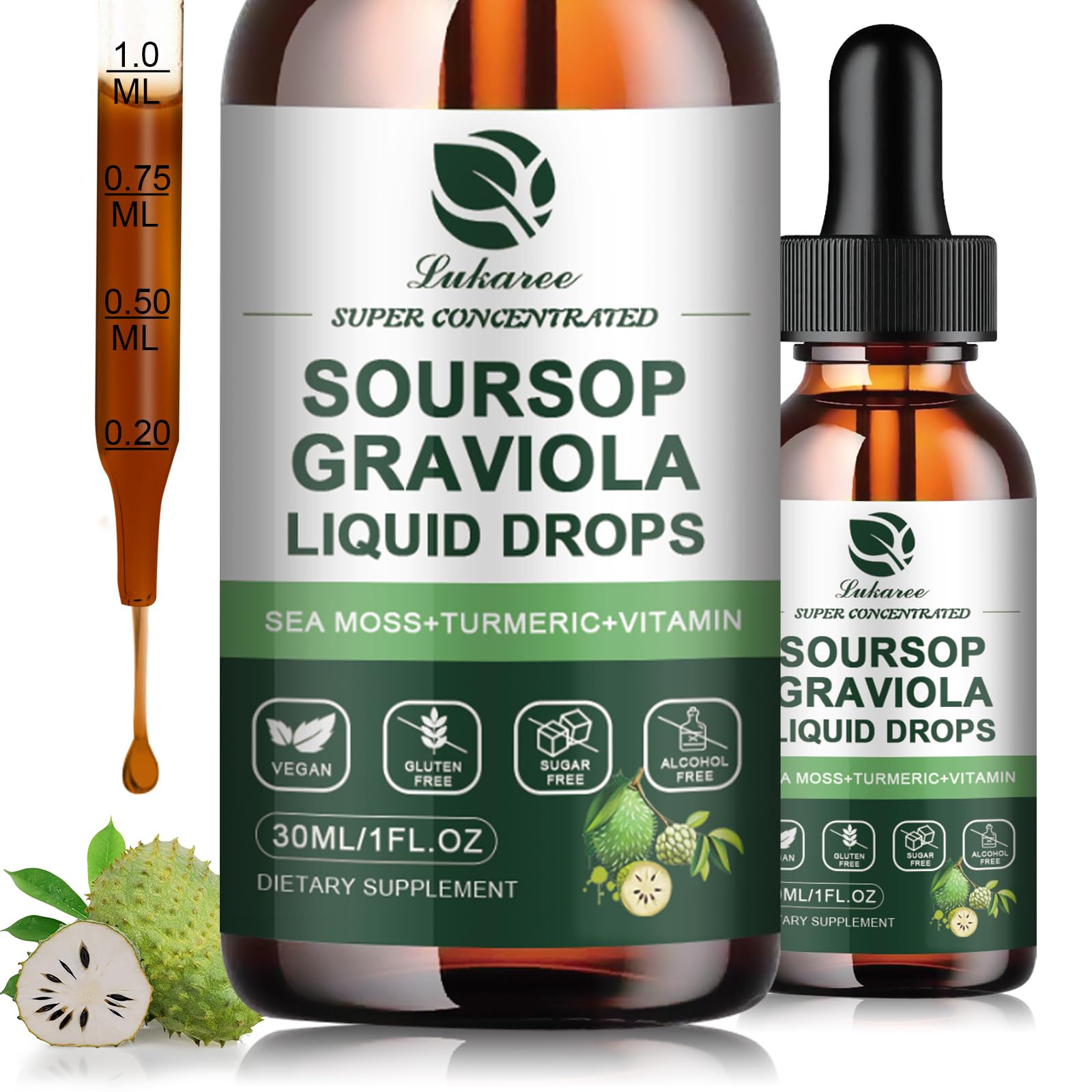 Soursop Graviola leaf extract liquid drops bottle close-up image 1