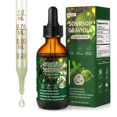 Bottle of Soursop Graviola liquid drops showing 2 oz size