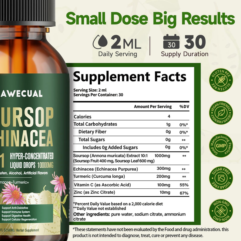 Close up of soursop graviola liquid drops bottle with dropper