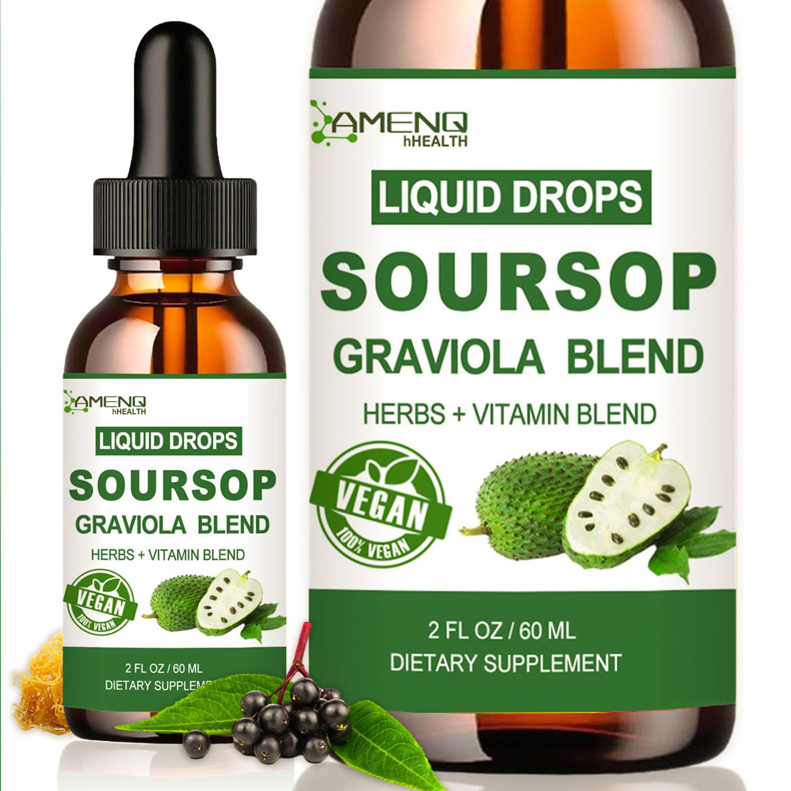 Front view of Soursop Graviola Liquid Drops bottle