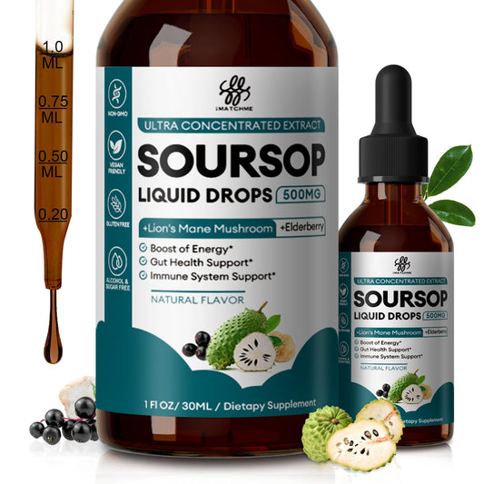 Bottle of Soursop Graviola Liquid with Elderberry and Lion's Mane 1 oz