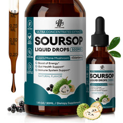 Bottle of Soursop Graviola Liquid with Elderberry and Lion's Mane 1 oz