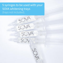 Close-up of SOVA White whitening gel syringe