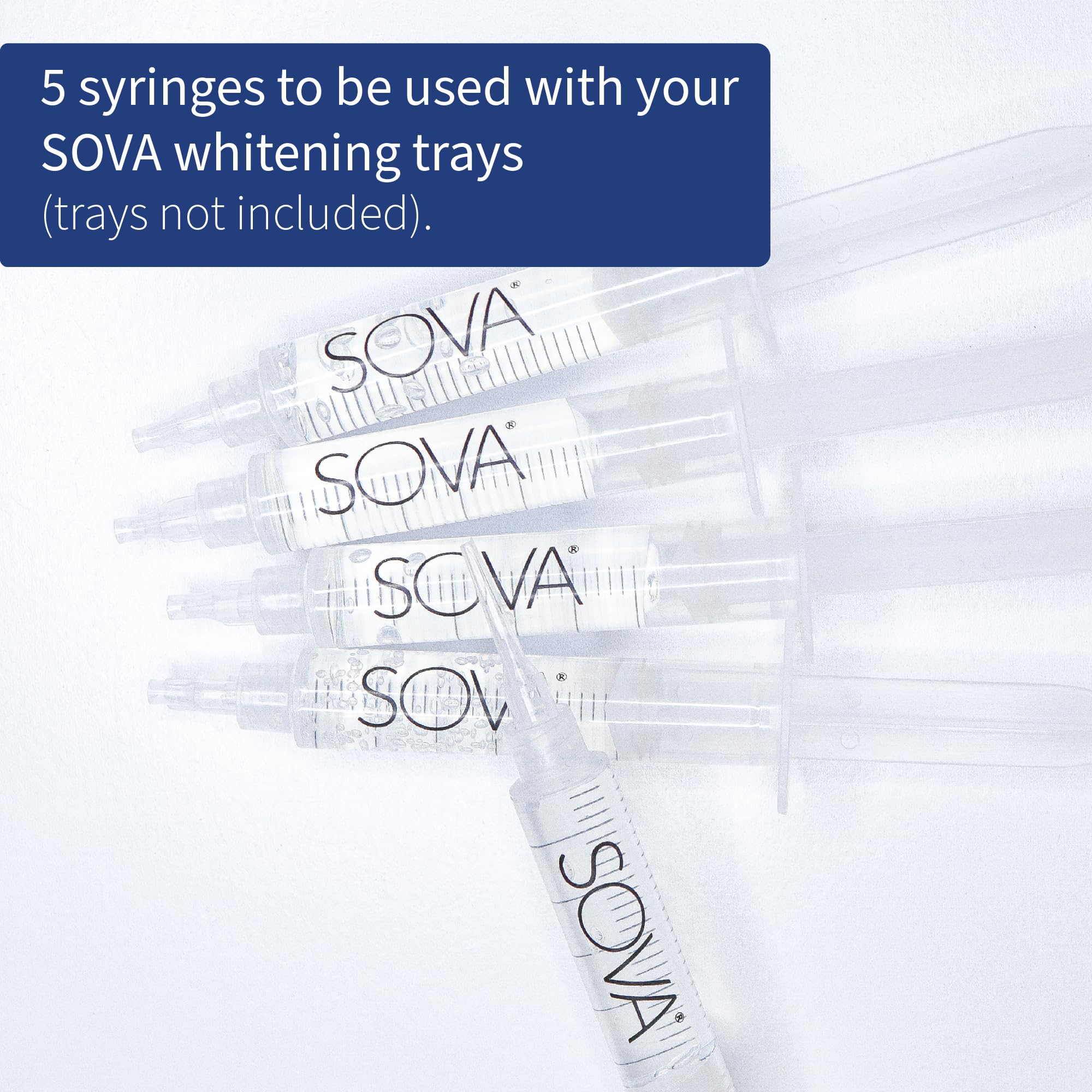 Close-up of SOVA White whitening gel syringe