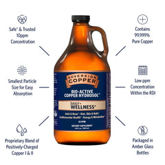 Sovereign Copper Daily+ wellness bottle being poured for easy daily use.