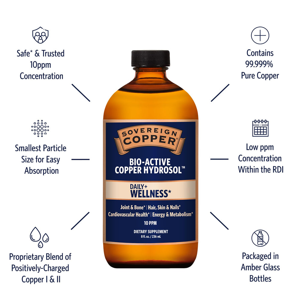 Sovereign Copper Hydrosol bottle on a clean surface