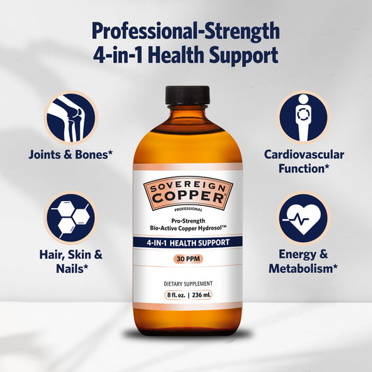 Copper Hydrosol bottle label showing 30ppm and 8 fl oz capacity